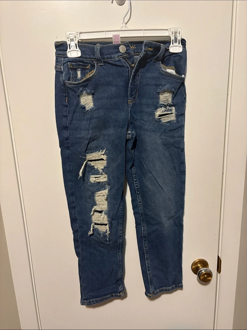 Distressed Dark Blue Girls Ripped Jeans